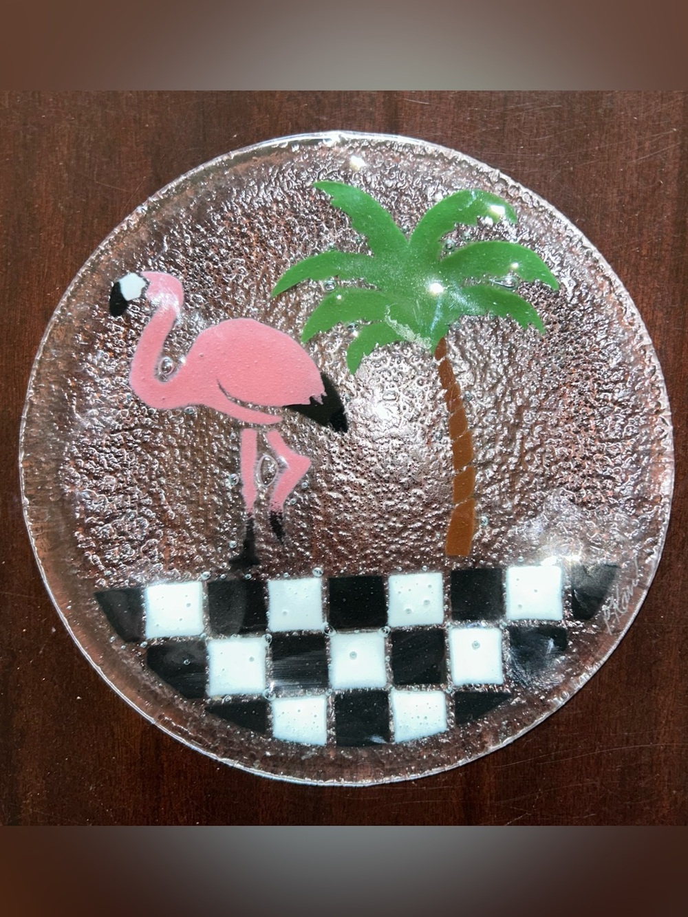 Peggy Karr 8” SIGNED  Flamingo Art Glass Plate
